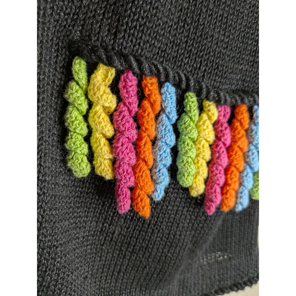 Vtg Colorful Knit Sweater Vest Granny Cardigan Rainbow Corkscrew Fringe Large - Picture 13 of 13